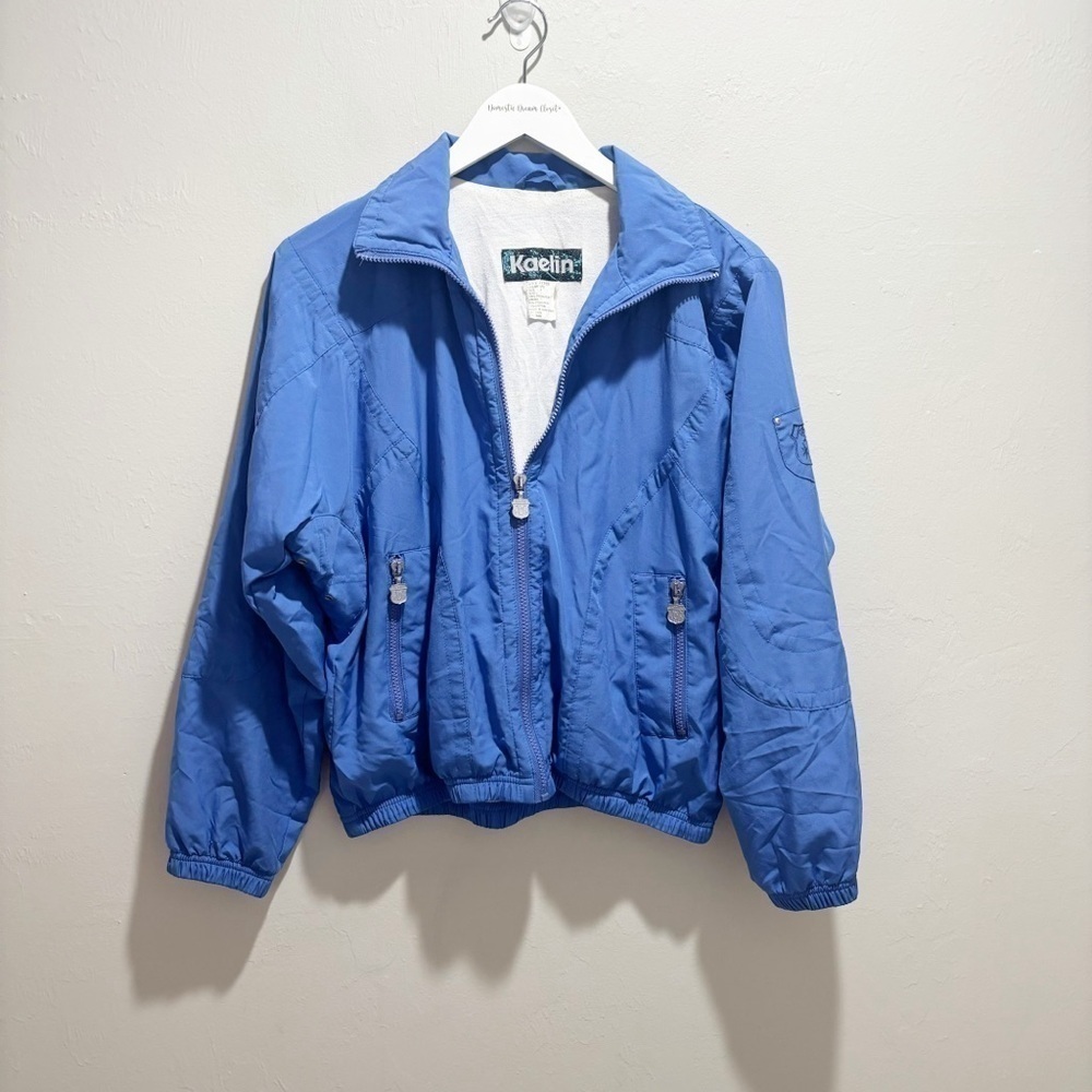 Vintage KAELIN Women’s Blue Lined Ski Jacket Logo Zip Pockets 1980s Size Small
